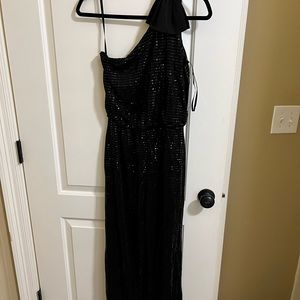Black sequin one shoulder jumpsuit